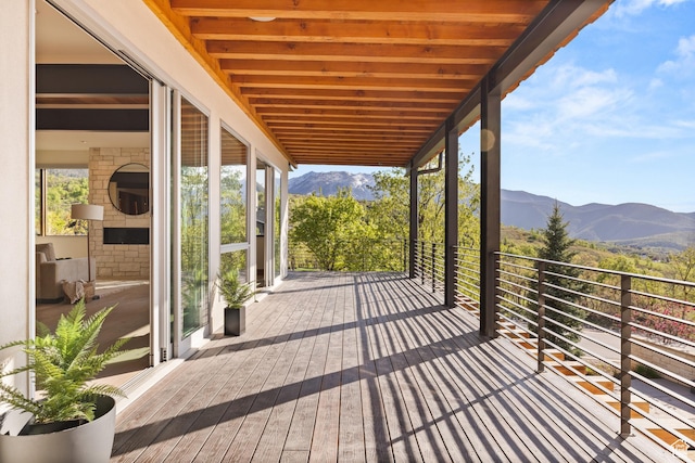 772 S Summit Creek Dr, Woodland Hills, UT 84653 - wooden terrace featuring a mountain view