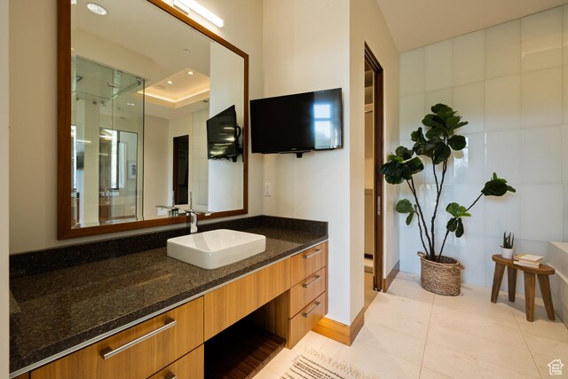 772 S Summit Creek Dr, Woodland Hills, UT 84653 - bathroom featuring tile patterned flooring, recessed lighting, and vanity