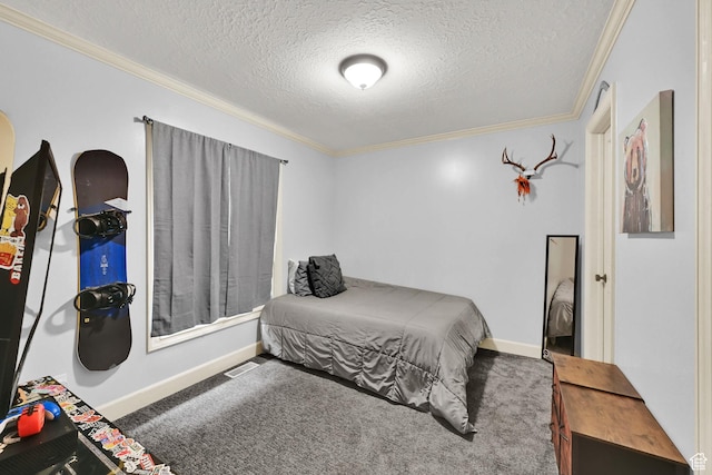 5078 S Iroquois Way E, Ogden, UT 84403 - carpeted bedroom featuring crown molding, a textured ceiling, and baseboards