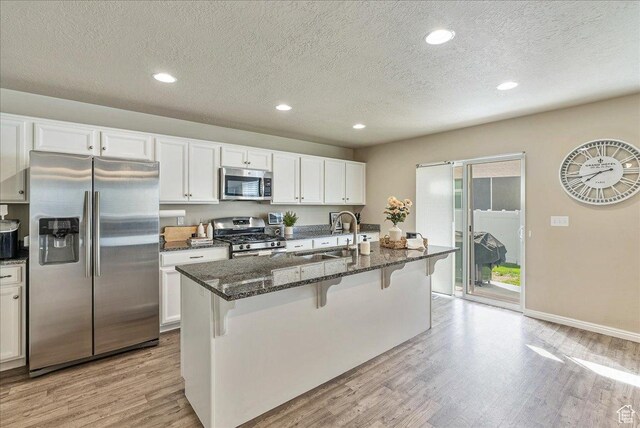 204 E 460 N, Vineyard, UT 84059 - kitchen with stainless steel appliances, a sink, light wood-style flooring, and a kitchen bar