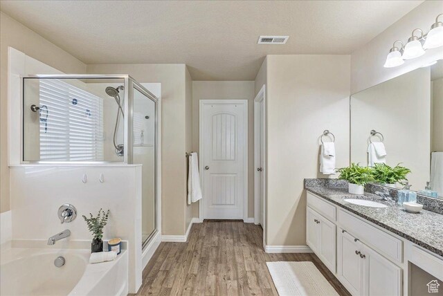 204 E 460 N, Vineyard, UT 84059 - bathroom featuring a garden tub, visible vents, a stall shower, wood finished floors, and vanity