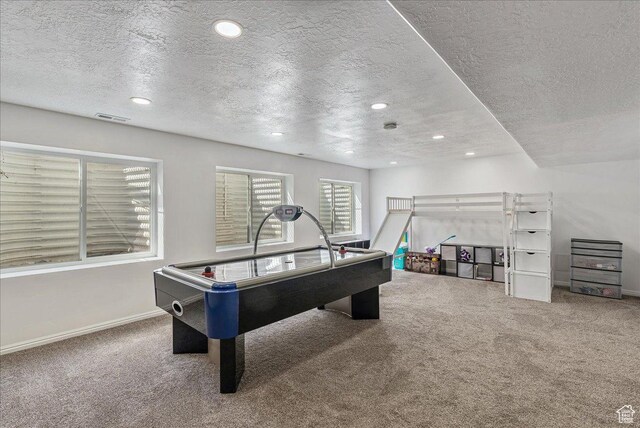 204 E 460 N, Vineyard, UT 84059 - playroom featuring a textured ceiling, visible vents, baseboards, carpet flooring, and recessed lighting