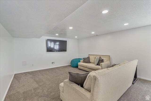 204 E 460 N, Vineyard, UT 84059 - living room with baseboards, carpet flooring, recessed lighting, and a textured ceiling