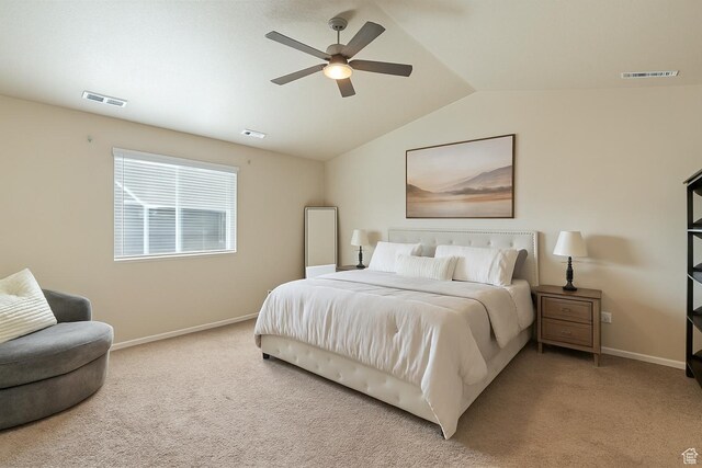 204 E 460 N, Vineyard, UT 84059 - carpeted bedroom with baseboards, vaulted ceiling, ceiling fan, and visible vents