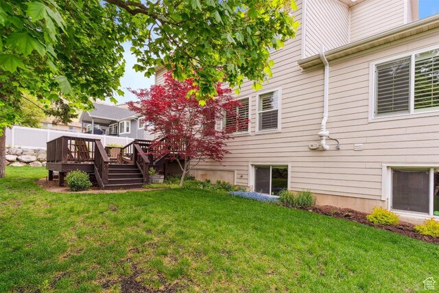 1485 E Peachtree Ln, Fruit Heights, UT 84037 - rear view of property with a lawn and a wooden deck
