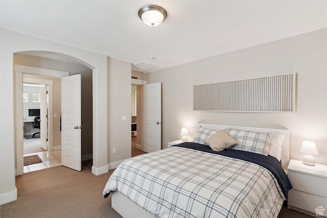 1485 E Peachtree Ln, Fruit Heights, UT 84037 - bedroom with arched walkways, baseboards, and carpet