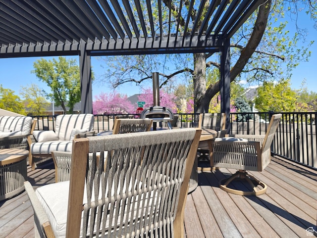 418 E Bridlewalk Ln, Murray, UT 84107 - wooden terrace with an outdoor living space and a pergola