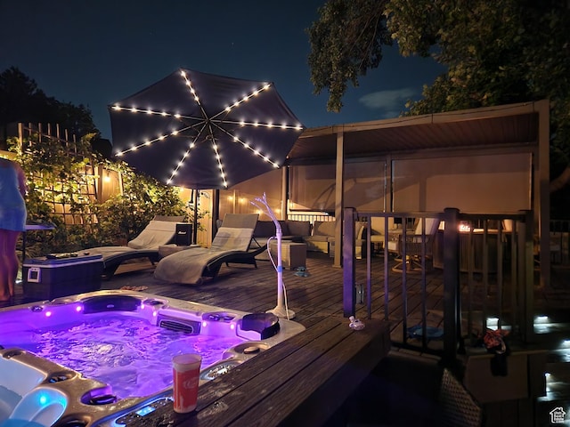 418 E Bridlewalk Ln, Murray, UT 84107 - deck at twilight featuring hot tub deck surround