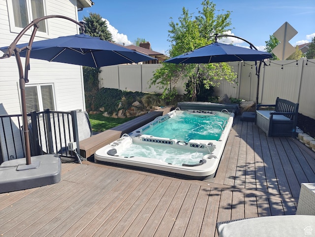 418 E Bridlewalk Ln, Murray, UT 84107 - wooden terrace featuring a fenced backyard and hot tub deck surround