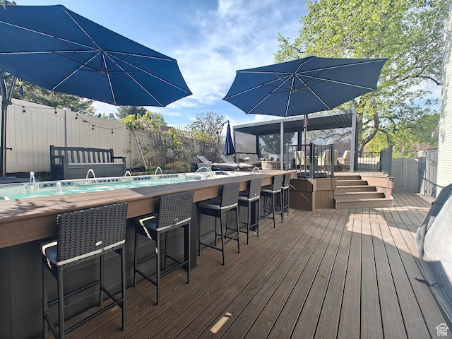 418 E Bridlewalk Ln, Murray, UT 84107 - wooden terrace featuring fence and outdoor dry bar