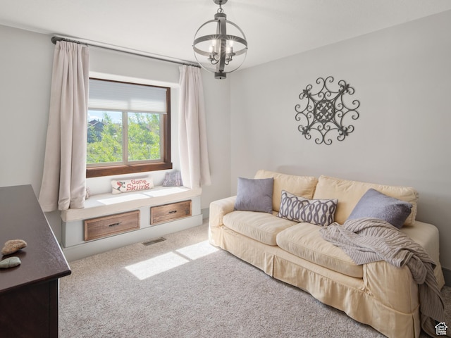 3540 N Elkview Dr, Eden, UT 84310 - carpeted living room with a notable chandelier