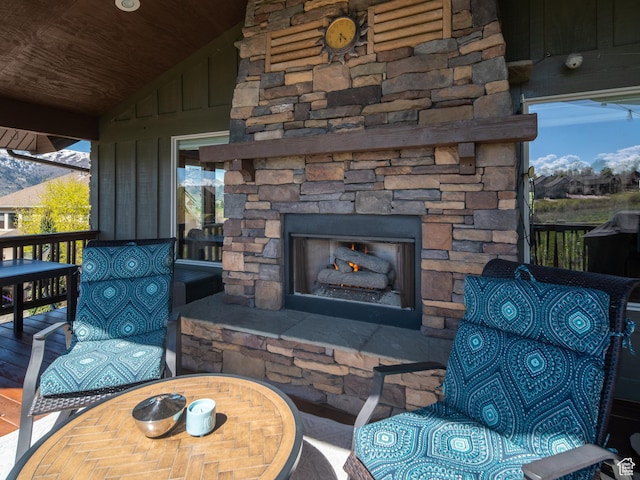 3540 N Elkview Dr, Eden, UT 84310 - view of patio with an outdoor stone fireplace