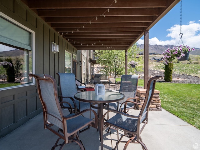 3540 N Elkview Dr, Eden, UT 84310 - view of patio / terrace featuring a mountain view and outdoor dining space