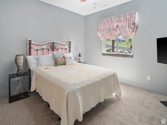 3540 N Elkview Dr, Eden, UT 84310 - carpeted bedroom featuring visible vents, a ceiling fan, and baseboards