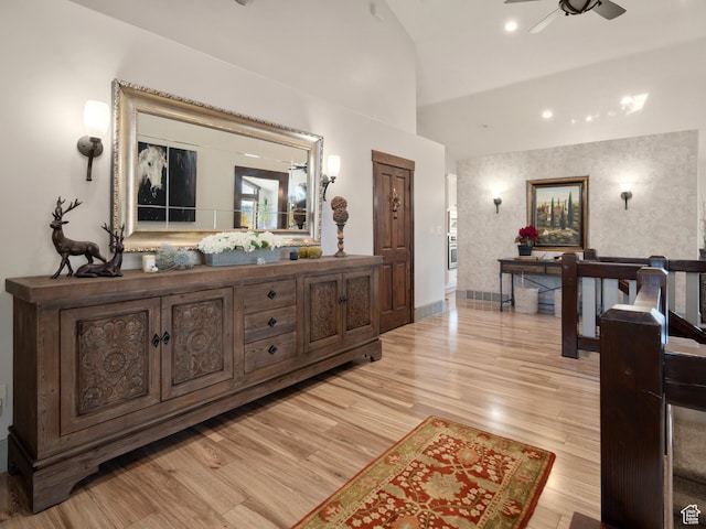 3540 N Elkview Dr, Eden, UT 84310 - interior space with baseboards, lofted ceiling, and light wood-type flooring