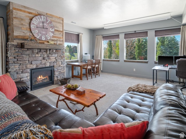 3540 N Elkview Dr, Eden, UT 84310 - living room featuring baseboards, carpet flooring, and a fireplace