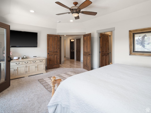 3540 N Elkview Dr, Eden, UT 84310 - bedroom featuring ceiling fan, recessed lighting, and light colored carpet