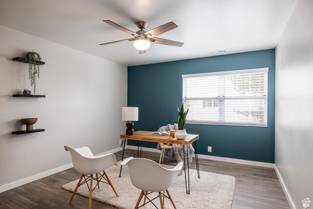 636 E 3990 S Unit D, Millcreek, UT 84107 - home office with baseboards, ceiling fan, visible vents, and wood finished floors