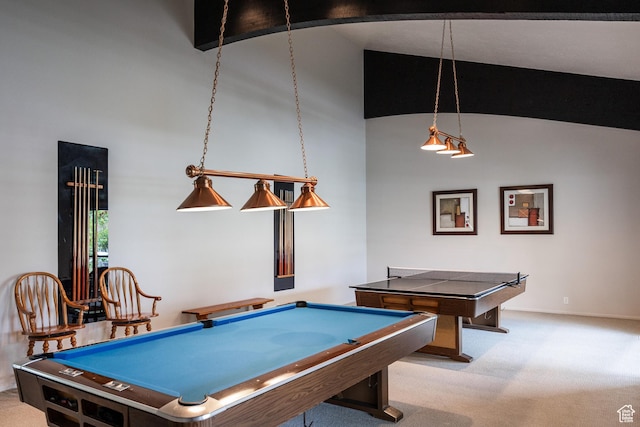 636 E 3990 S Unit D, Millcreek, UT 84107 - rec room with vaulted ceiling, billiards, baseboards, and carpet flooring