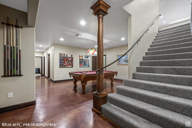 1328 N Parkside Dr, Cedar City, UT 84721 - rec room with finished concrete flooring, baseboards, recessed lighting, and pool table