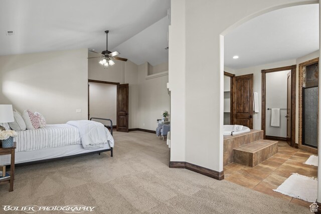 1328 N Parkside Dr, Cedar City, UT 84721 - bedroom with carpet flooring, baseboards, recessed lighting, arched walkways, and vaulted ceiling