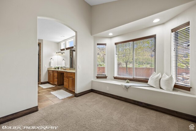 1328 N Parkside Dr, Cedar City, UT 84721 - bathroom with recessed lighting, baseboards, tile patterned floors, and vanity
