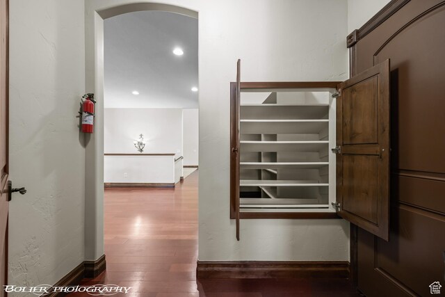1328 N Parkside Dr, Cedar City, UT 84721 - hall with arched walkways, baseboards, recessed lighting, and wood finished floors