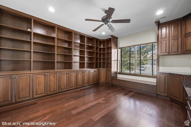 1328 N Parkside Dr, Cedar City, UT 84721 - interior space with recessed lighting, ceiling fan, visible vents, and dark wood-type flooring