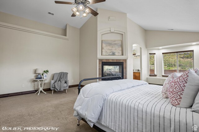 1328 N Parkside Dr, Cedar City, UT 84721 - bedroom with baseboards, a fireplace, carpet flooring, and visible vents