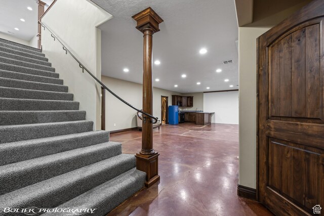 1328 N Parkside Dr, Cedar City, UT 84721 - staircase with finished concrete floors, recessed lighting, and visible vents