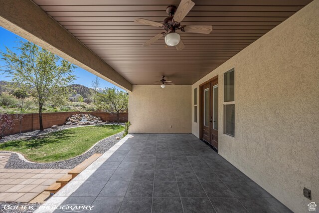 1328 N Parkside Dr, Cedar City, UT 84721 - view of patio / terrace with ceiling fan and a fenced backyard
