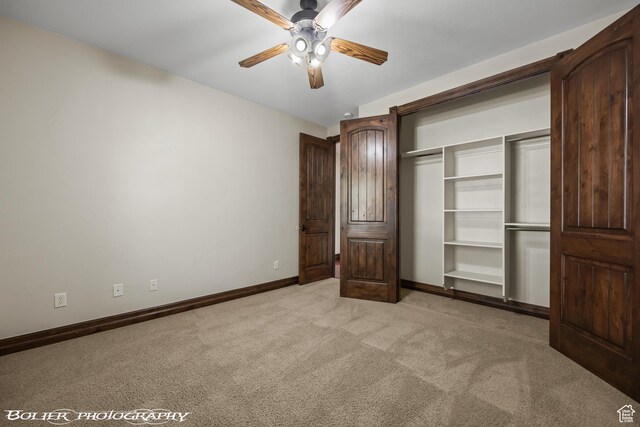 1328 N Parkside Dr, Cedar City, UT 84721 - unfurnished bedroom with baseboards, a ceiling fan, a closet, and light colored carpet