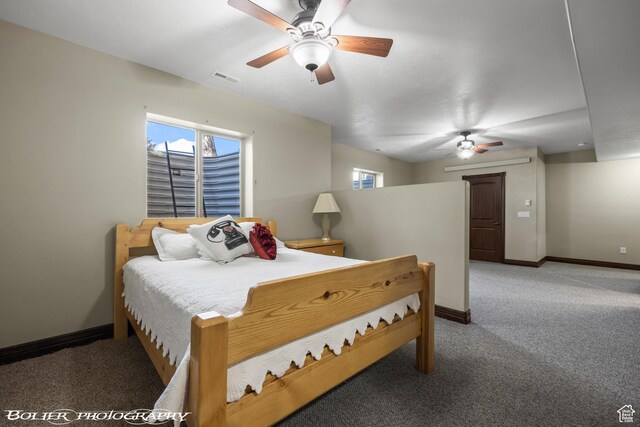 1328 N Parkside Dr, Cedar City, UT 84721 - bedroom with baseboards, a ceiling fan, light colored carpet, and visible vents