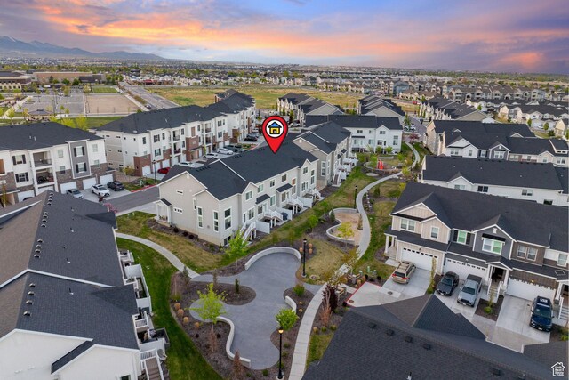 13077 S Keegan Dr, Herriman, UT 84096 - aerial view at dusk featuring a mountain view and a residential view