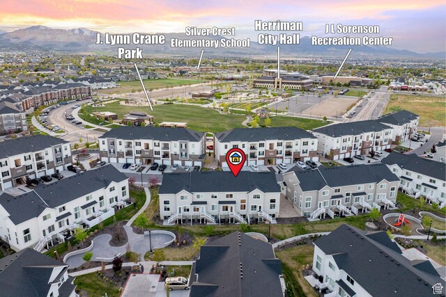 13077 S Keegan Dr, Herriman, UT 84096 - aerial view at dusk featuring a mountain view