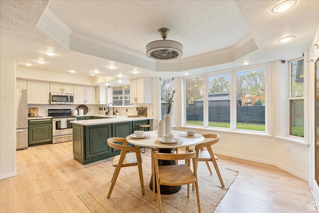 2748 W 220 N, Provo, UT 84601 - interior space with crown molding, appliances with stainless steel finishes, a textured ceiling, and a raised ceiling