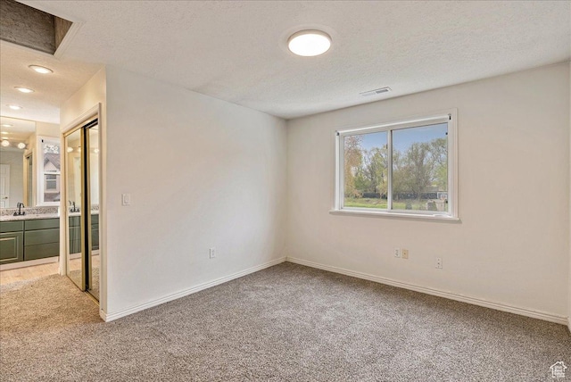 2748 W 220 N, Provo, UT 84601 - interior space with light carpet, a sink, a textured ceiling, baseboards, and visible vents