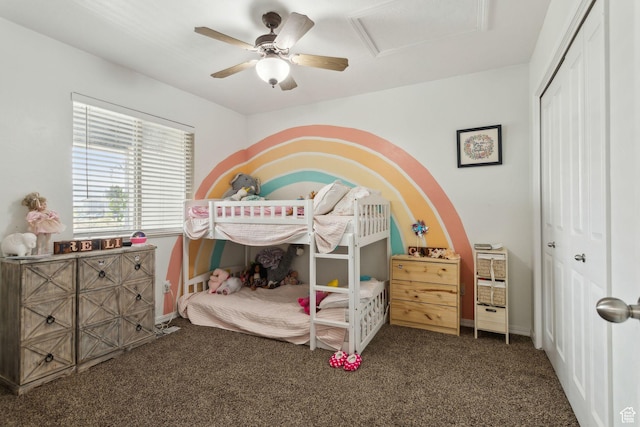 103 E River View Dr, Saratoga Springs, UT 84045 - bedroom featuring a ceiling fan, attic access, baseboards, a closet, and carpet