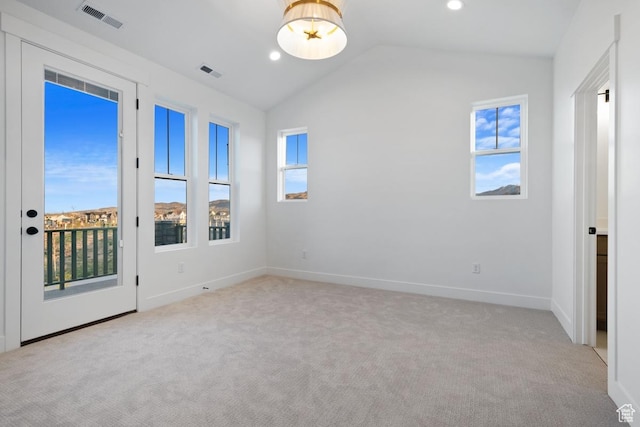 11439 S Watercourse Rd Unit 182, South Jordan, UT 84009 - unfurnished room featuring carpet, lofted ceiling, baseboards, and recessed lighting