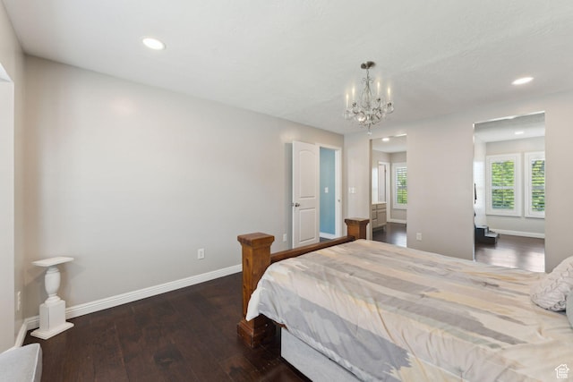 867 E 2850 N, North Ogden, UT 84414 - bedroom with baseboards, recessed lighting, wood finished floors, and a notable chandelier