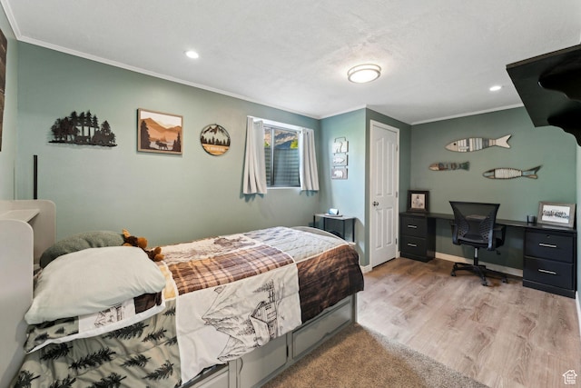 867 E 2850 N, North Ogden, UT 84414 - bedroom featuring baseboards, ornamental molding, recessed lighting, and wood finished floors