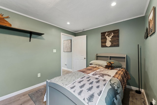 867 E 2850 N, North Ogden, UT 84414 - bedroom featuring baseboards, ornamental molding, and wood finished floors