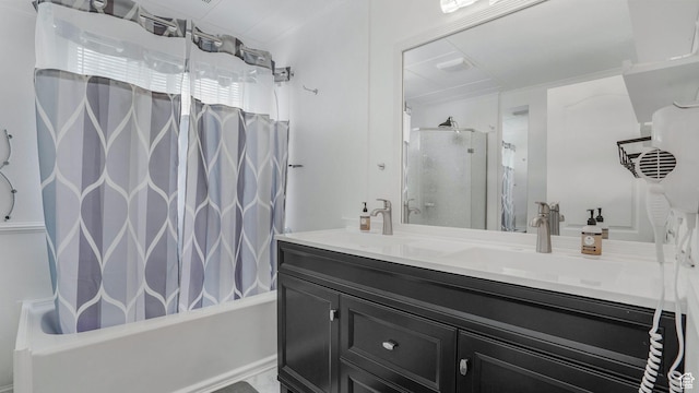 10674 S Pine Shadow Rd, South Jordan, UT 84009 - full bath featuring double vanity, a sink, and shower / tub combo with curtain
