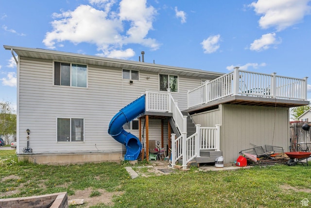 668 N 1370 W, Pleasant Grove, UT 84062 - rear view of property featuring a yard, stairway, and a deck