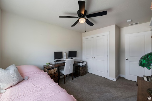 1940 S 200 W Unit 16, Bountiful, UT 84010 - bedroom with carpet floors, a ceiling fan, baseboards, visible vents, and a closet