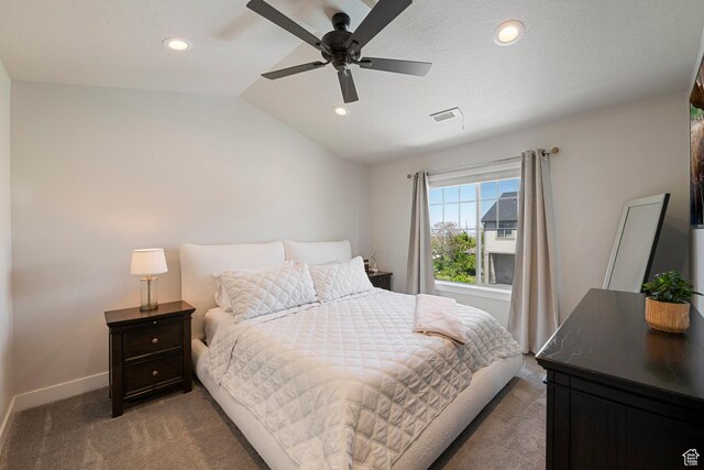 1940 S 200 W Unit 16, Bountiful, UT 84010 - carpeted bedroom featuring ceiling fan, recessed lighting, baseboards, lofted ceiling, and visible vents