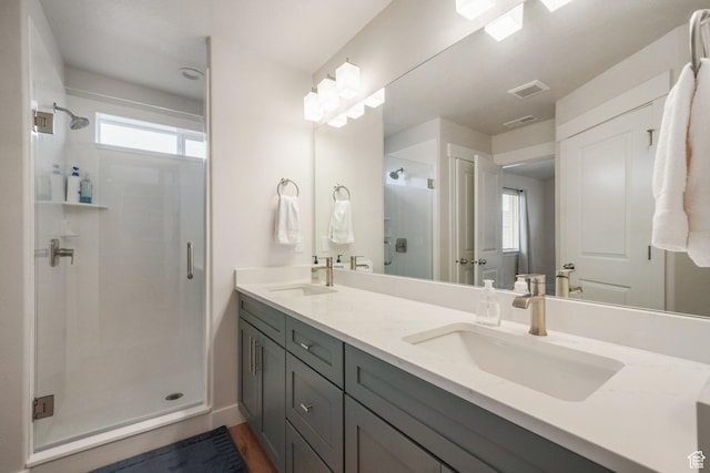 4576 W Sentry Dr, Riverton, UT 84096 - full bath featuring a stall shower, healthy amount of natural light, and double vanity
