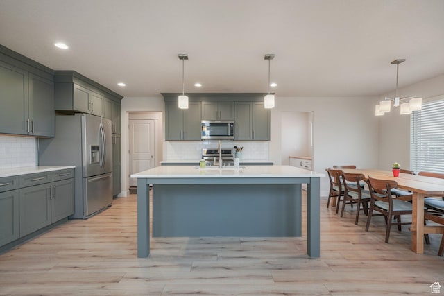 4576 W Sentry Dr, Riverton, UT 84096 - kitchen with appliances with stainless steel finishes, backsplash, light countertops, and recessed lighting