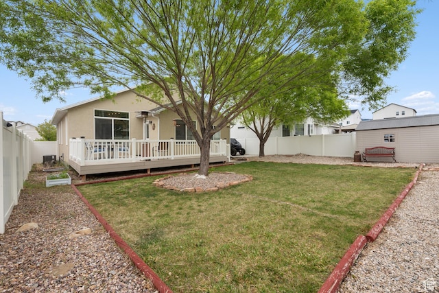 869 N Petro Dr W, Tooele, UT 84074 - view of yard with a deck, central AC unit, and a fenced backyard
