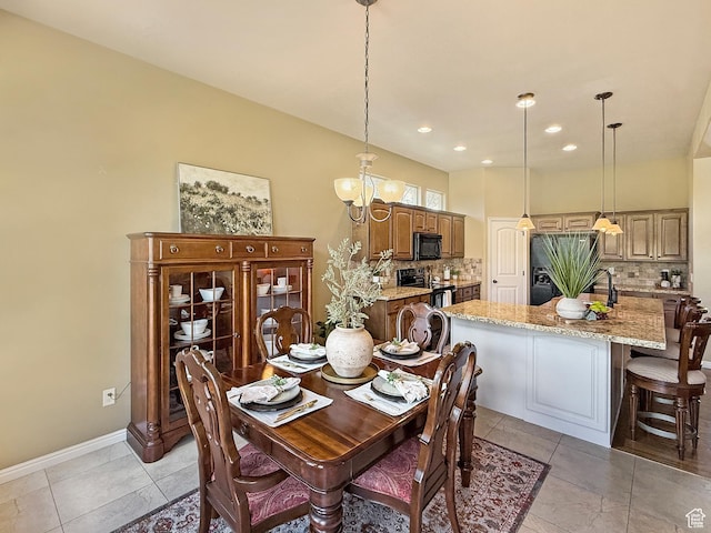 4116 N 800 W, Pleasant View, UT 84414 - dining area with baseboards, recessed lighting, light tile patterned flooring, and a chandelier